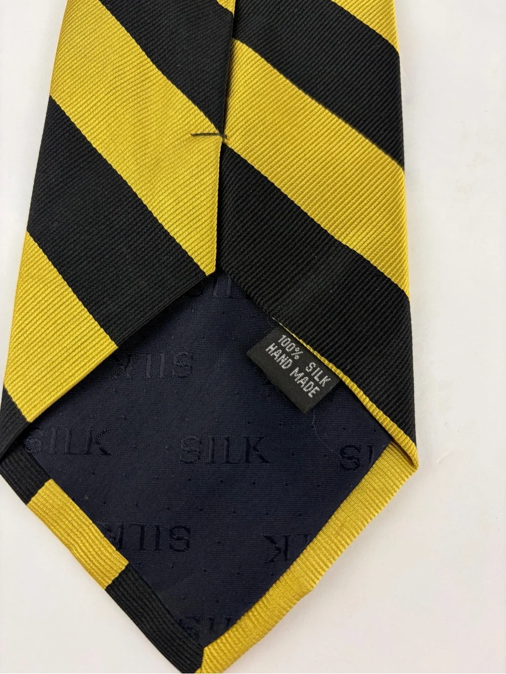 Parquet Silk Gold Yellow Black Striped Hand Made Neck Tie